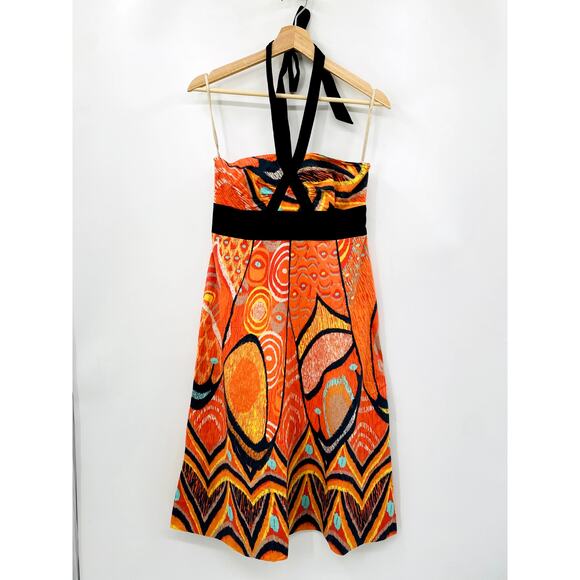 Anthropologie maeve orange floral halter midi dress - Picture 2 of 5